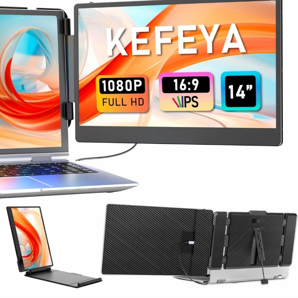 Laptop Screen Extender, 14" Portable Monitor for Laptop 13-17", 1080P FHD IPS